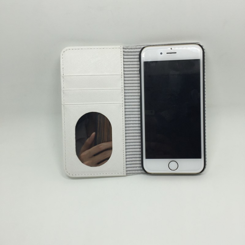 蘋果iphone7化妝鏡皮套 iphone7 plus十字紋左右開錢卡皮套工廠,批發,進口,代購