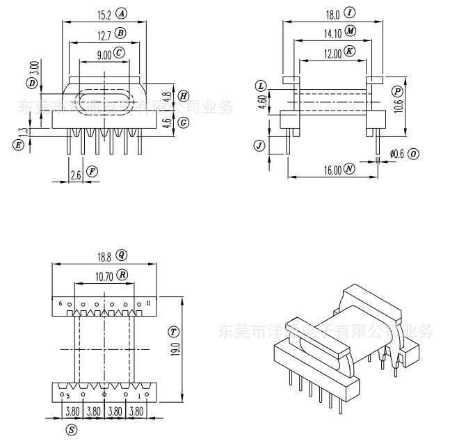 EPC19高頻骨架 直插臥式5+6針 有配套磁芯銷售工廠,批發,進口,代購