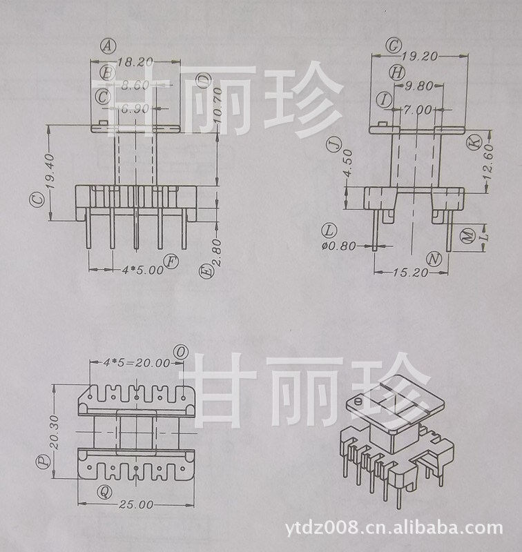 EI25  EE25 骨架 立式5+5針YT-2515尺寸圖工廠,批發,進口,代購