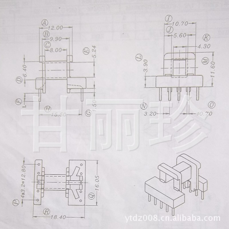 EE16骨架 尺寸圖 yt-1603 臥式5+5針工廠,批發,進口,代購