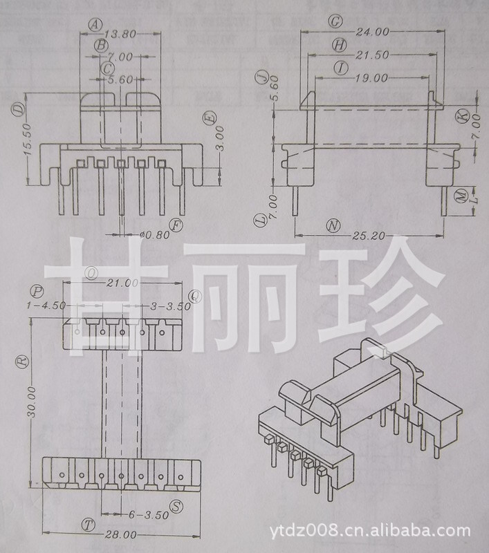 EEL19 骨架（臥式5+7針) YT-1919-1 尺寸圖 排距=25.2工廠,批發,進口,代購