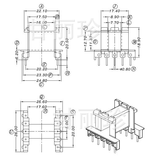 EF25 骨架YT-2538 加寬 5-5pin工廠,批發,進口,代購