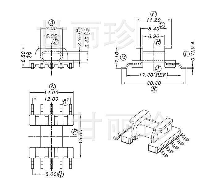 epc13 貼片骨架 腳距=3 骨架  SYT-1305 尺寸工廠,批發,進口,代購