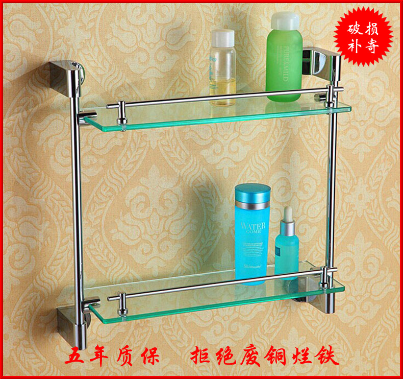 浴室五金件不銹鋼鍍鉻雙層玻璃浴室置物架 bathroom shelf 3A1016工廠,批發,進口,代購