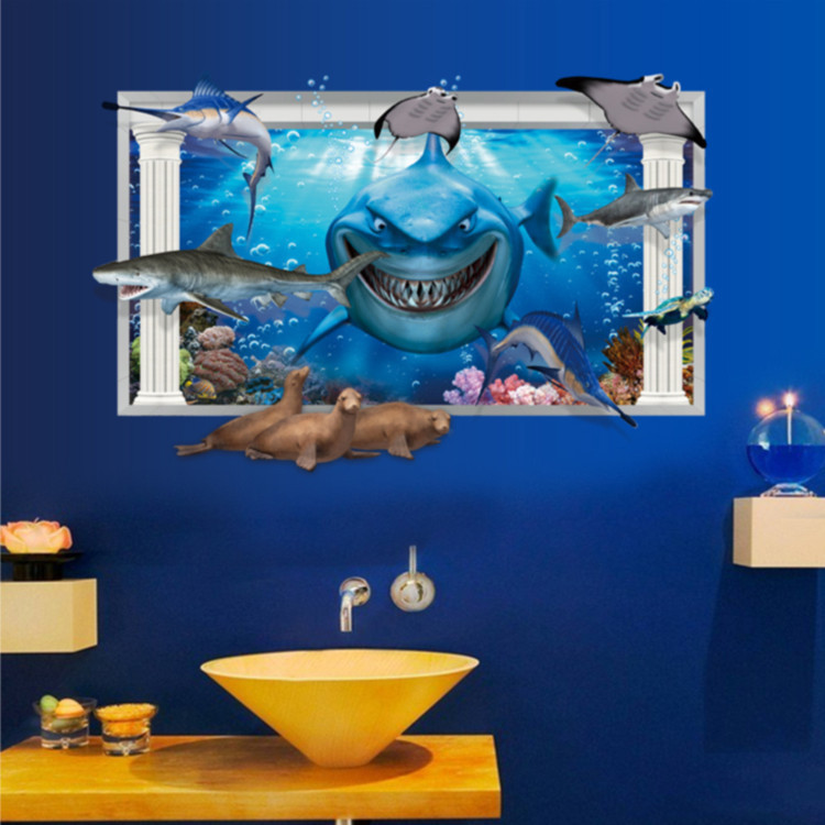 【廠傢直銷】AY9262 3D海底世界 鯊魚 個性創意墻貼 PVC乳白墻貼批發・進口・工廠・代買・代購