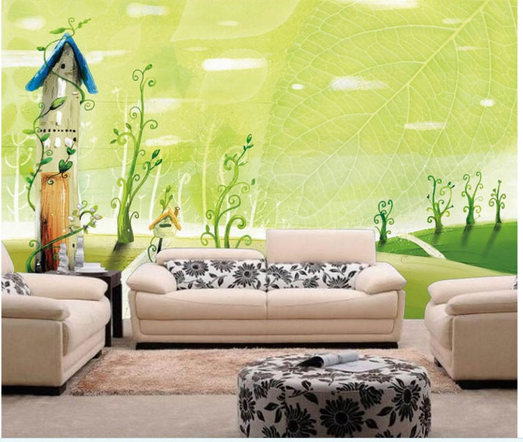 大型壁畫客廳沙發臥室卡通房屋自然道路綠色自然現代簡約電視墻批發・進口・工廠・代買・代購