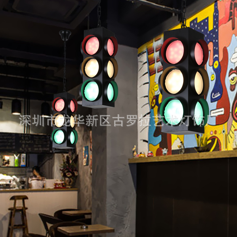復古創意個性鐵藝吊燈loft藝術設計餐廳燈咖啡館酒吧臺個性紅綠燈批發・進口・工廠・代買・代購