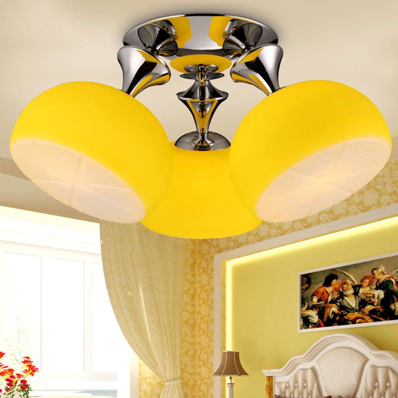 LED客廳三頭時尚創意浪漫黃色檸檬兒童燈吸頂燈臥室燈餐廳燈具飾批發・進口・工廠・代買・代購