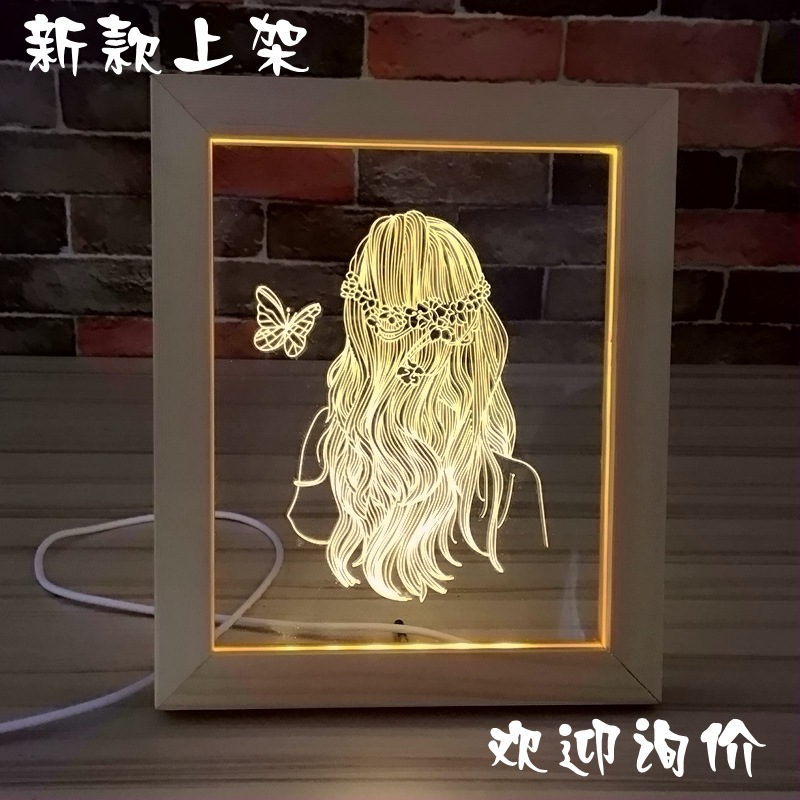 新品創意禮品3D相框燈實木夜燈 個性亞克力照片LED小夜燈定製臺燈工廠,批發,進口,代購