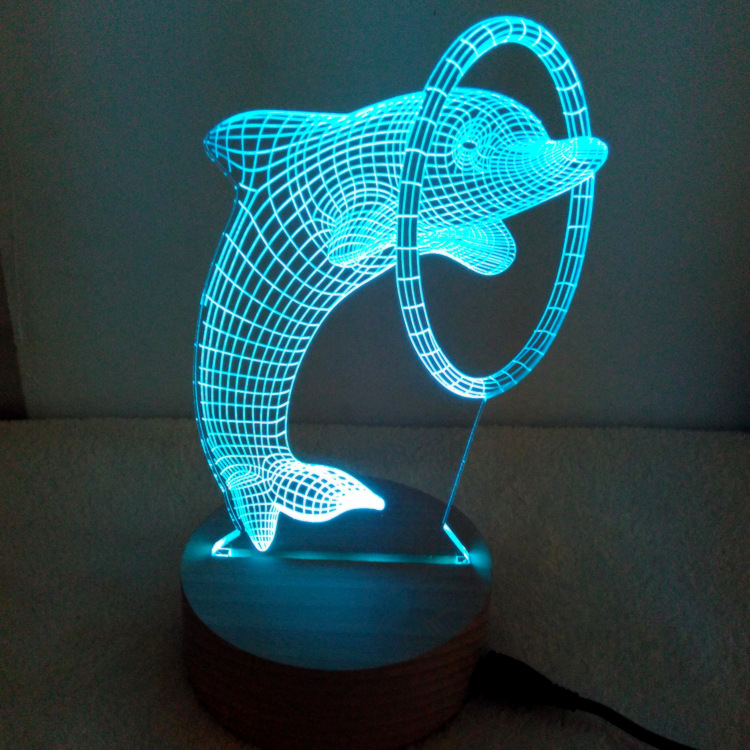 2016外貿爆款亞克力精雕超萌立體3D多彩循環LED海豚小臺燈批發・進口・工廠・代買・代購