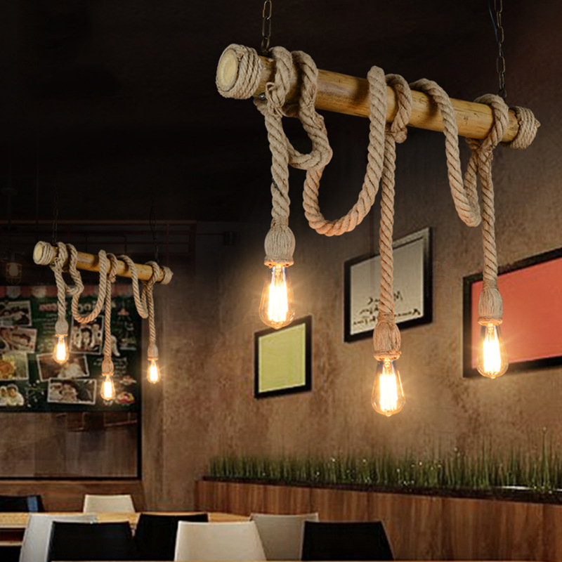 美式復古竹筒麻繩吊燈創意個性餐廳酒吧臺裝飾吊燈批發・進口・工廠・代買・代購