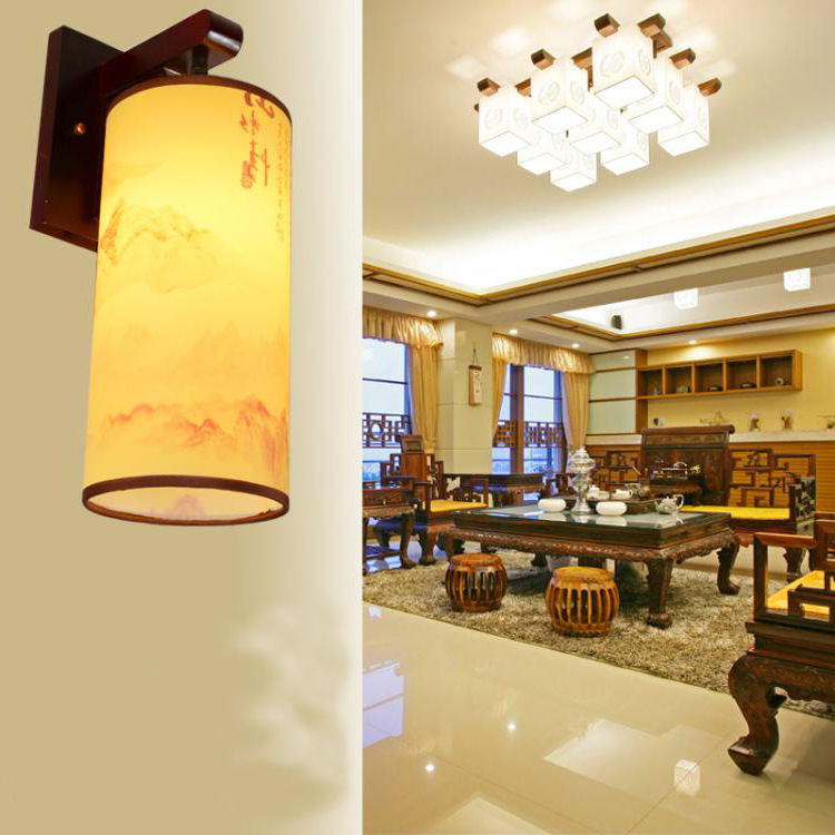 中式木藝led壁燈復古仿羊皮臥室床頭走廊燈具創意酒店客房燈飾工廠,批發,進口,代購