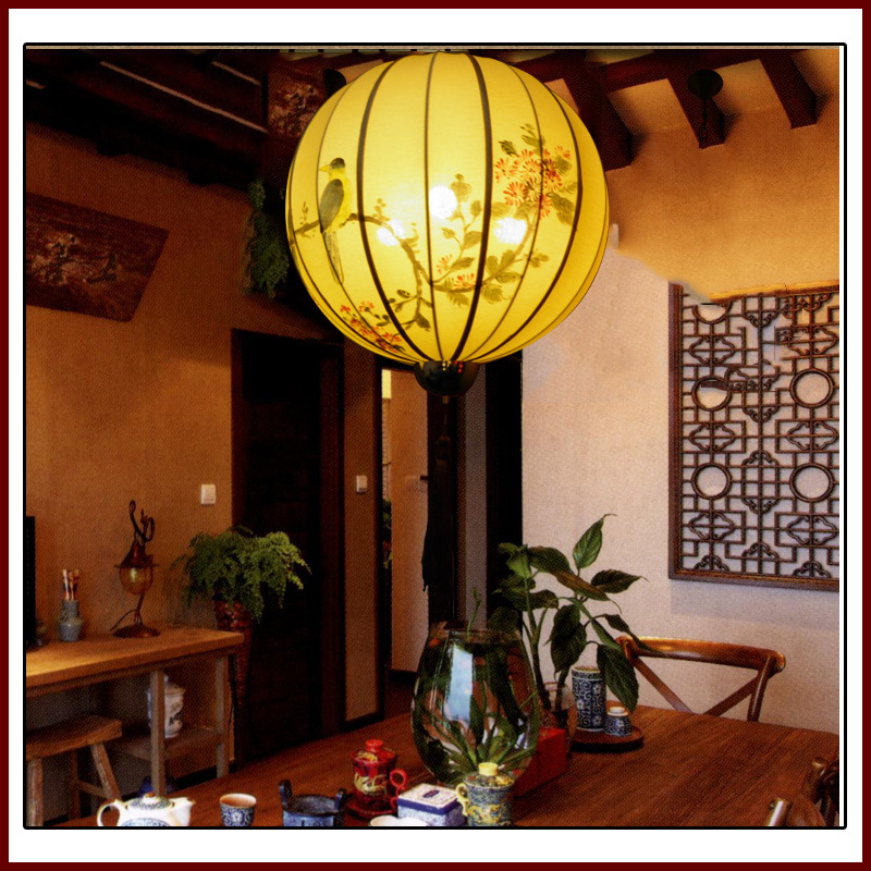 新中式圓球吊燈 仿古佈藝手繪燈籠吧臺茶樓餐廳客廳走廊過道燈具工廠,批發,進口,代購