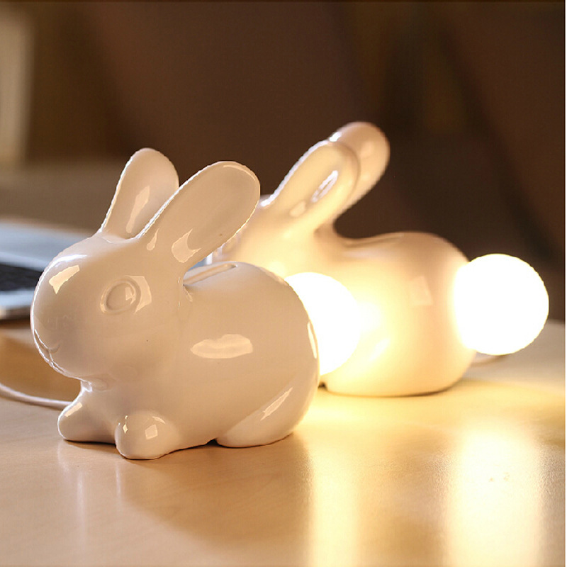 創意陶瓷兔子存錢罐小夜燈 可愛兔子造型床頭聲控臺燈工廠,批發,進口,代購