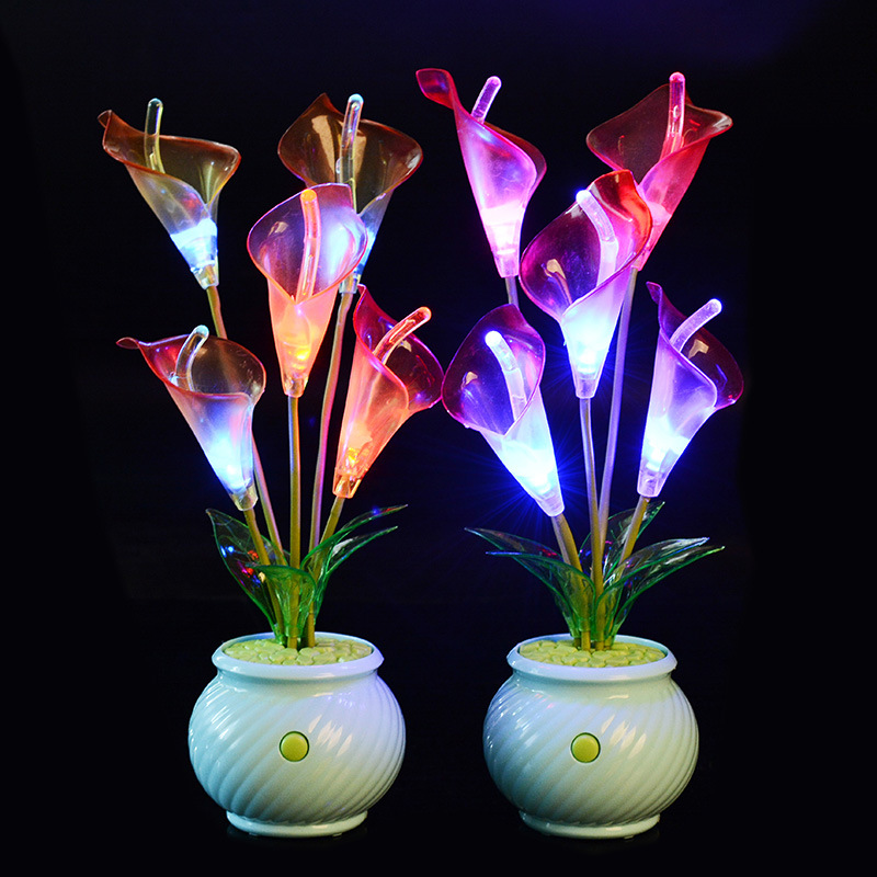37-214 彩色閃光LED小花燈4503 仿真花朵花盆塑料擺件臥室小夜燈工廠,批發,進口,代購