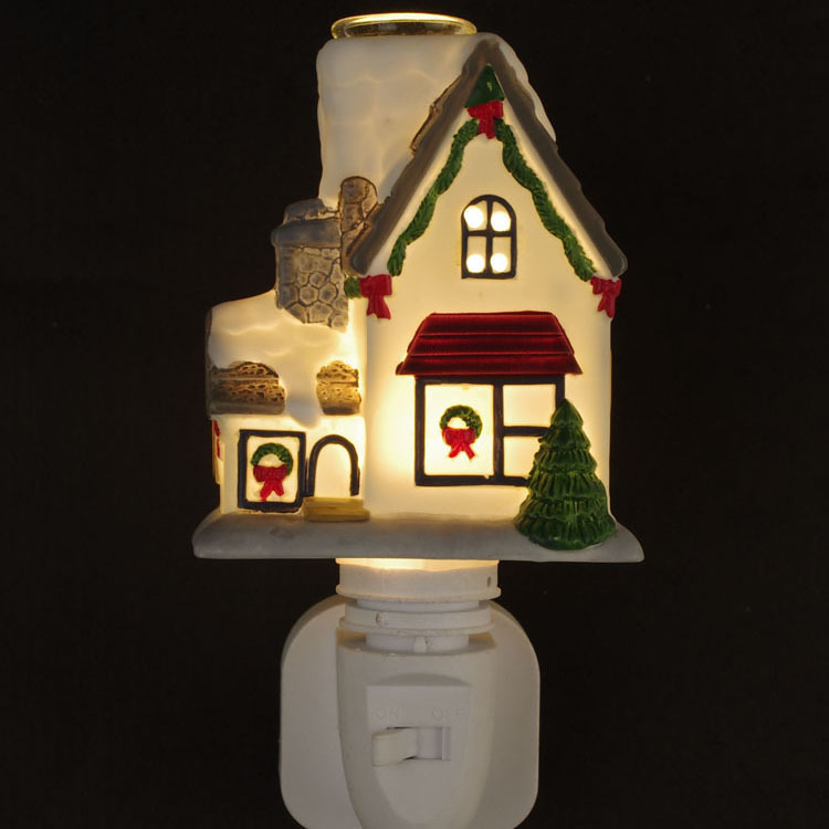 一件代發晨之霞創意LED雪房子鄉村房子陶瓷小夜燈香薰氛圍驅蚊燈工廠,批發,進口,代購