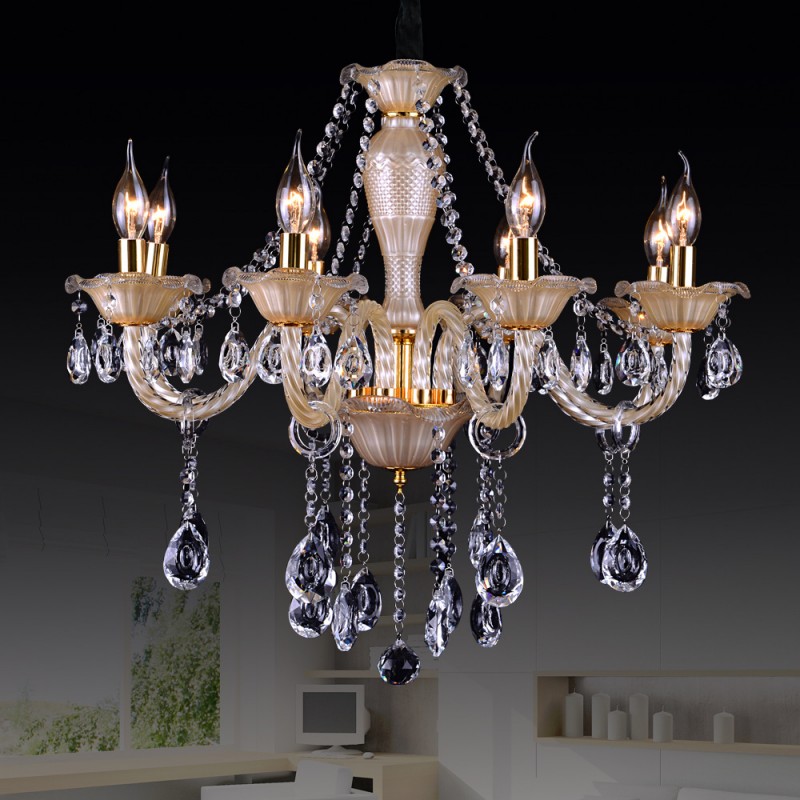 奢華 珍珠金色歐式k9水晶蠟燭吊燈6/8頭客廳臥室復式樓餐廳智能燈工廠,批發,進口,代購