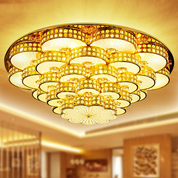 黃色水晶燈傳統水晶燈100cm led客廳吸頂燈 酒店工程燈具 定製燈工廠,批發,進口,代購