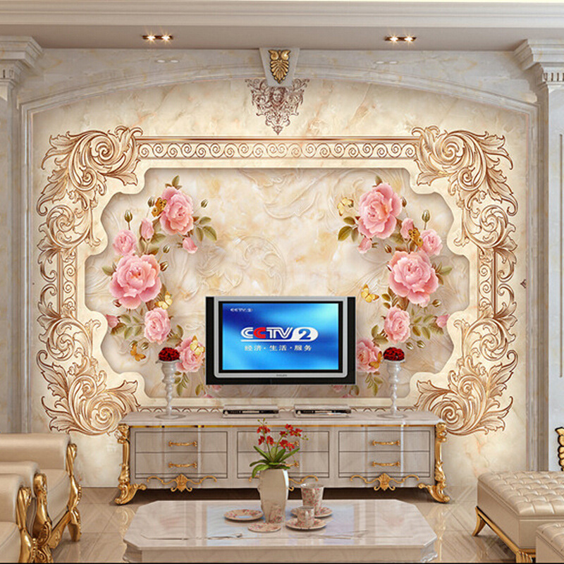 3D立體浮雕歐式電視背景墻壁紙客廳臥室無紡佈墻紙大型壁畫玫瑰花工廠,批發,進口,代購