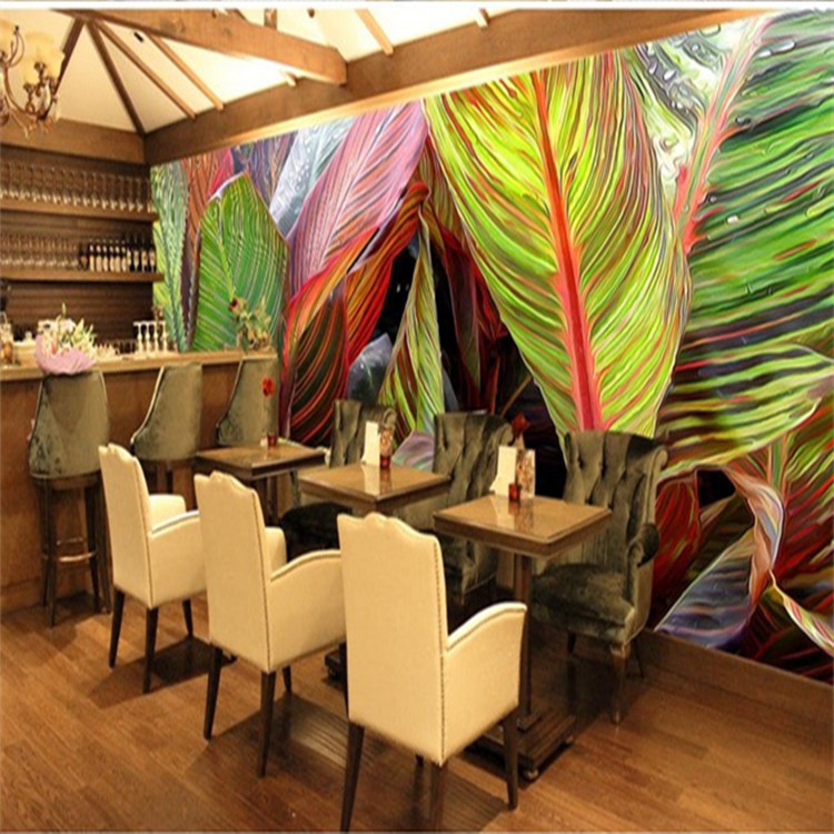 手繪芭蕉葉墻紙3D立體熱帶雨淋植物墻紙KTV酒吧餐廳客廳背景墻貼批發・進口・工廠・代買・代購