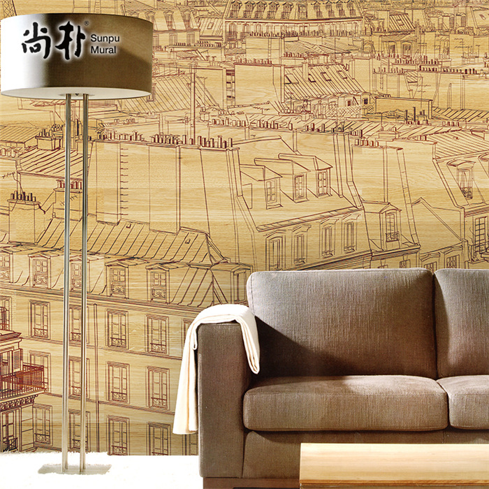 尚樸 無縫壁畫大型壁畫 臥室電視沙發背景墻紙 個性建築木紋工廠,批發,進口,代購