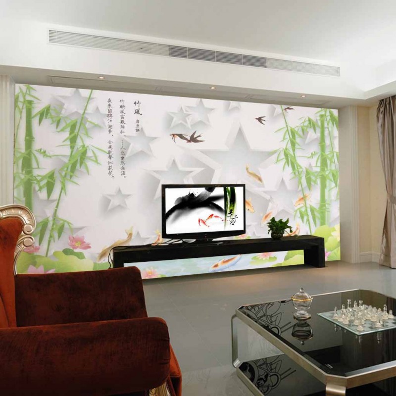 大型壁畫3D立體壁畫山水中九魚圖荷花電視背景墻風景竹藝林P099工廠,批發,進口,代購