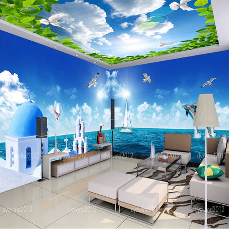 地中海風格大型壁畫海景 3d立體墻紙客廳臥室風景電視背景墻壁紙批發・進口・工廠・代買・代購