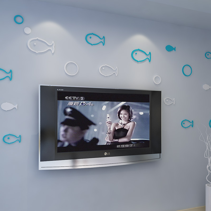 3D立體墻貼 泡泡魚組合烤漆可移除裝飾 創意客廳書房電視背景墻貼批發・進口・工廠・代買・代購