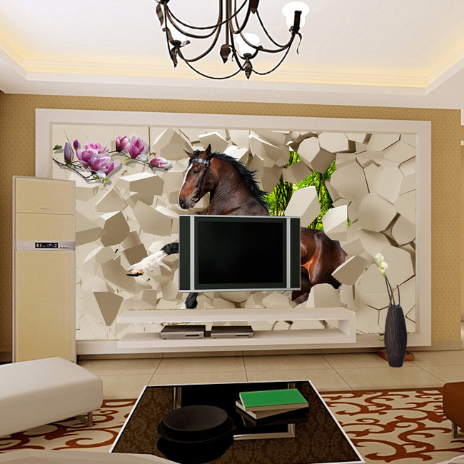 客廳沙發電視臥室背景 大型無縫3D壁畫佈墻紙  駿馬奔騰批發・進口・工廠・代買・代購