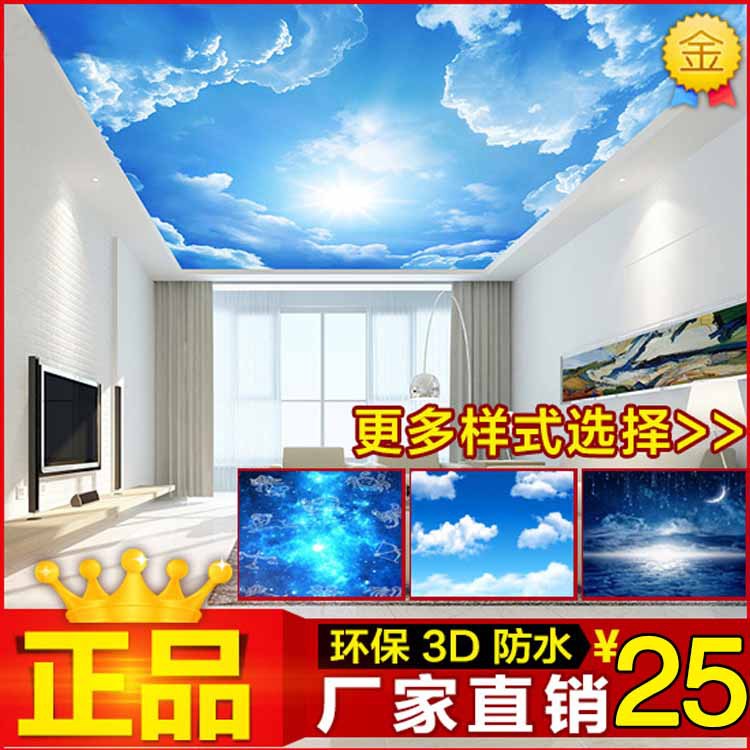 藍天白雲3d立體壁畫歐式酒店天花板吊頂壁紙臥室客廳天空背景墻紙工廠,批發,進口,代購