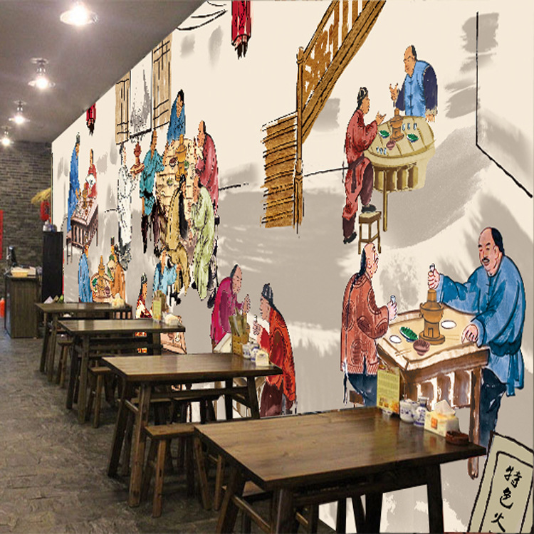 無縫復古中式大型壁畫火鍋店墻紙壁紙餐廳火鍋店酒樓宴會廳美食街工廠,批發,進口,代購