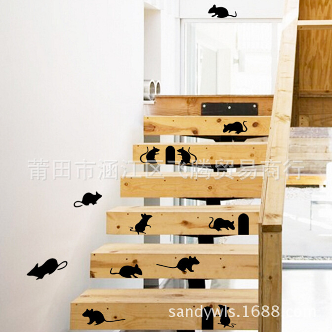 一代精雕老鼠樓梯客廳裝飾墻貼老鼠洞貼紙雕刻貼畫外貿ebay速賣通工廠,批發,進口,代購