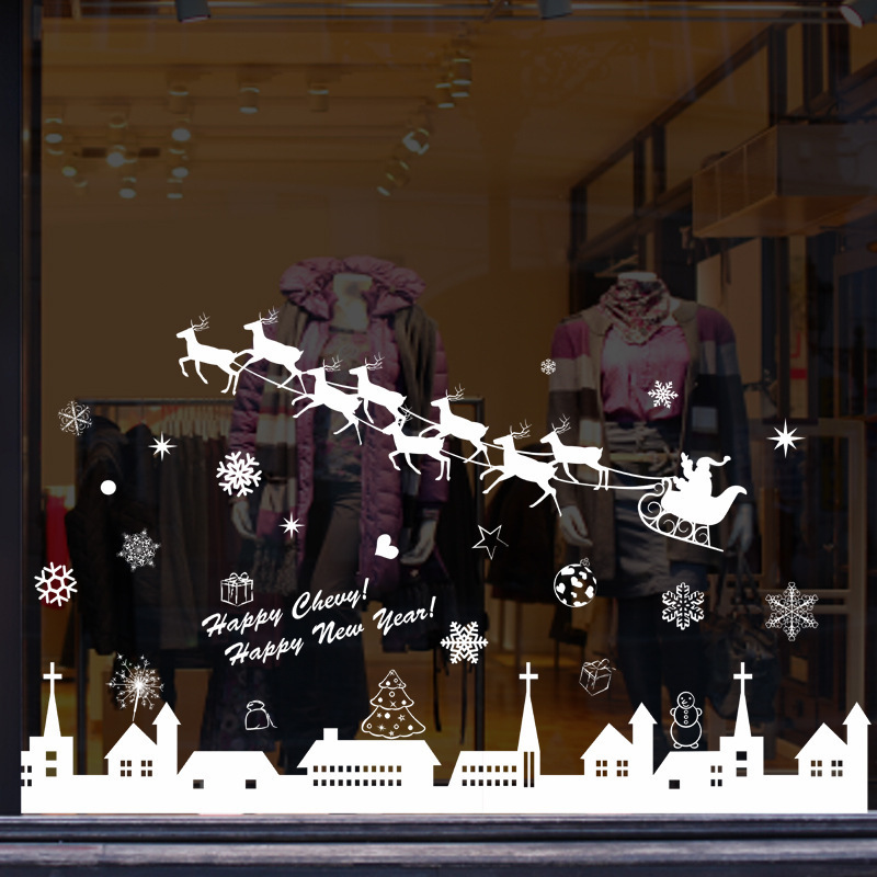 XL802創意麋鹿雪花聖誕節新年佈置客廳櫥窗背景裝飾墻貼紙可移除工廠,批發,進口,代購