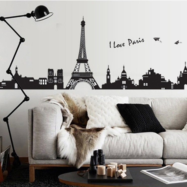 巴黎埃菲爾鐵塔時尚客廳臥室沙發背景貼畫可移除傢居墻貼紙  7199工廠,批發,進口,代購