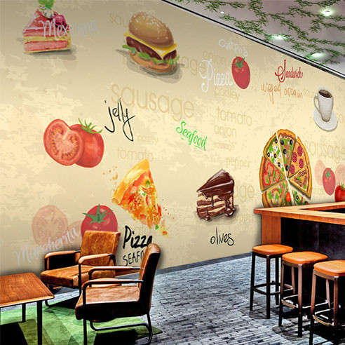 無縫披薩圖案背景墻壁紙 大型3d壁畫訂製 韓式客廳主題房沙發墻紙工廠,批發,進口,代購
