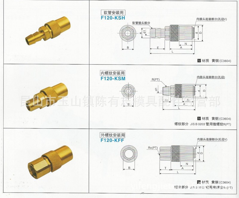 特價米思米MISUMI/F120-KSH/KSM/KFF模具水嘴接頭/銅接頭/註塑機工廠,批發,進口,代購