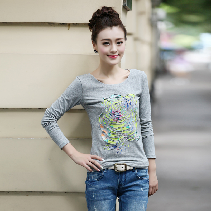2016春裝新款韓版女裝長袖T恤女修身顯瘦大碼T恤一件代發工廠,批發,進口,代購
