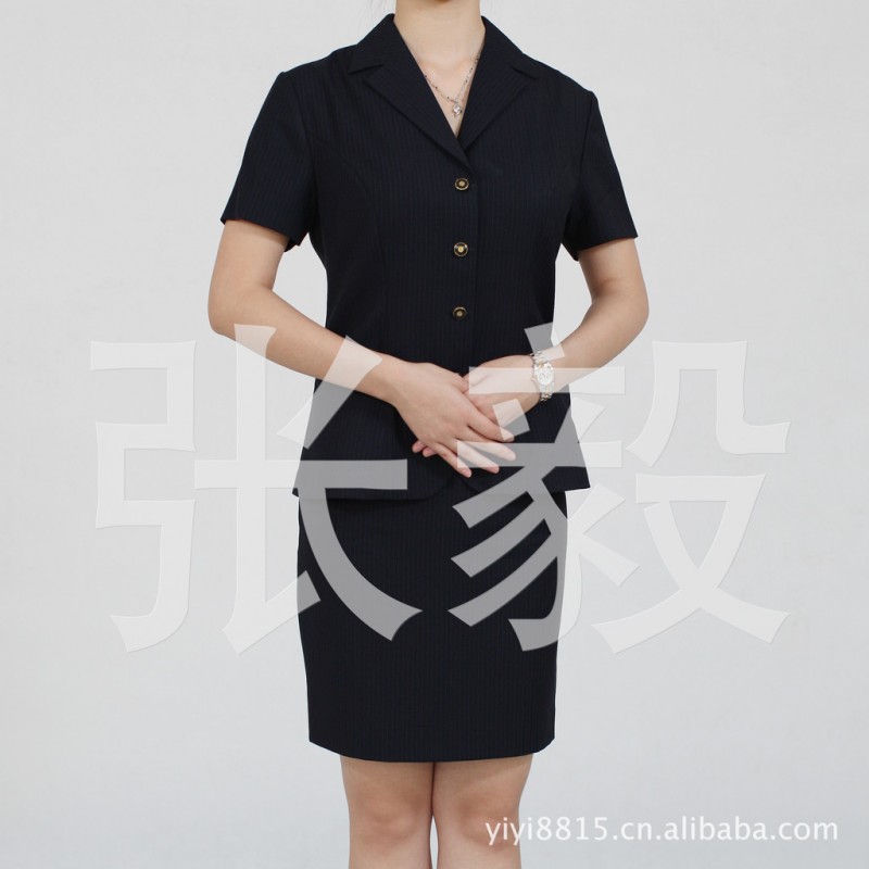 中國移動工作服移動公司大廳經理夏季製服深藍色條紋短袖裙子套裝批發・進口・工廠・代買・代購