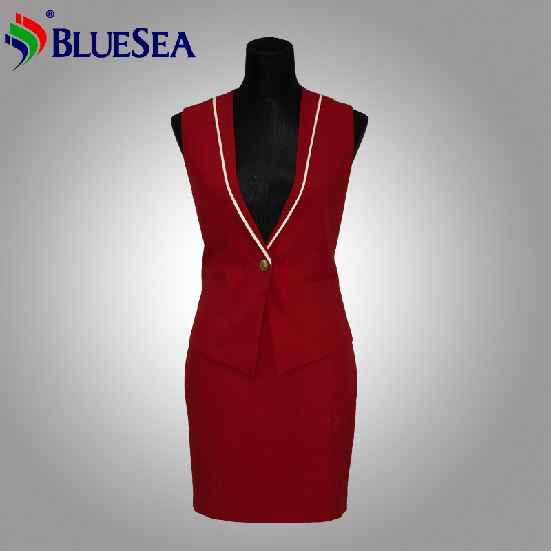 女士無袖職業裙裝空姐一步裙紅色套裝批發批發・進口・工廠・代買・代購