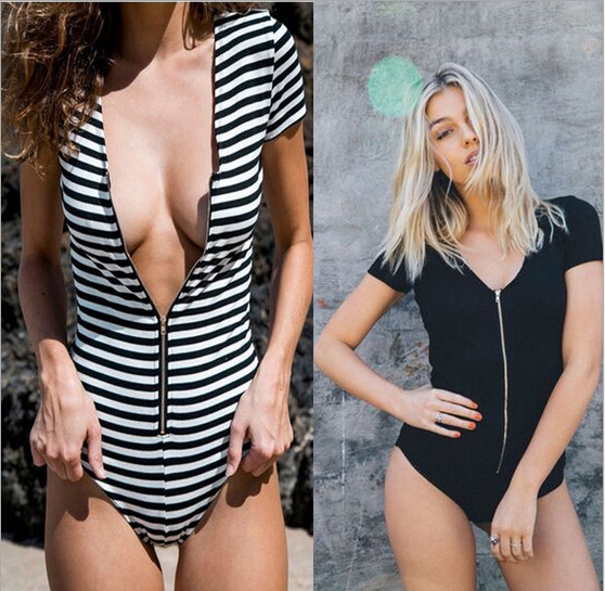 Ebay速賣通新款歐美夏季爆款性感v領拉鏈開胸連身泳衣女 連身褲批發・進口・工廠・代買・代購