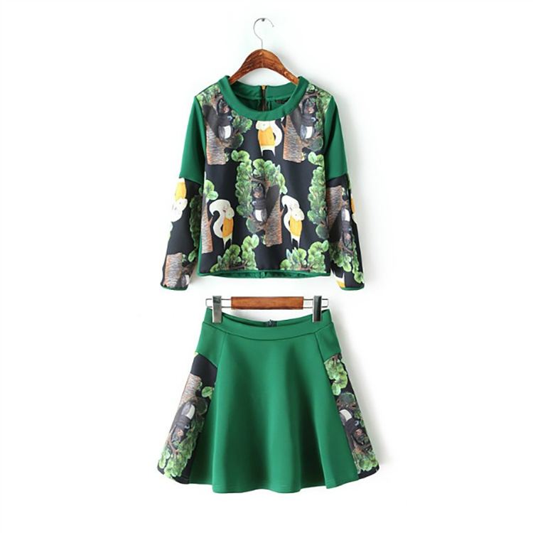 歐洲2015太空棉可愛松鼠印花長袖上衣半裙休閒套裝連衣裙S3-2945工廠,批發,進口,代購