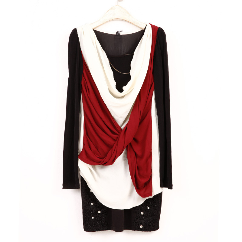 魅之女2014秋 品牌歐美女裝秋裝雪紡針織顯瘦連衣裙7062工廠,批發,進口,代購