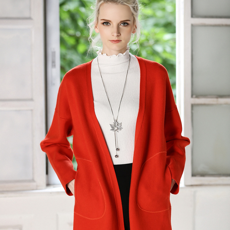Allrma香港品牌女裝大紅色針織衫中長款簡約大氣雙口袋大牌外套批發・進口・工廠・代買・代購