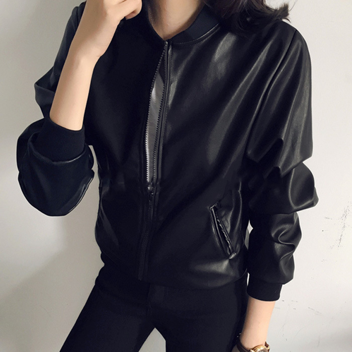春裝新款韓版超洋氣皮衣外套女學生短款立領拉鏈黑色機車夾克開衫批發・進口・工廠・代買・代購