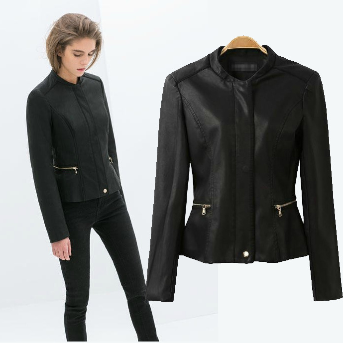 2015春裝新款皮衣夾克外套 女 長袖拉鏈修身 批發批發・進口・工廠・代買・代購