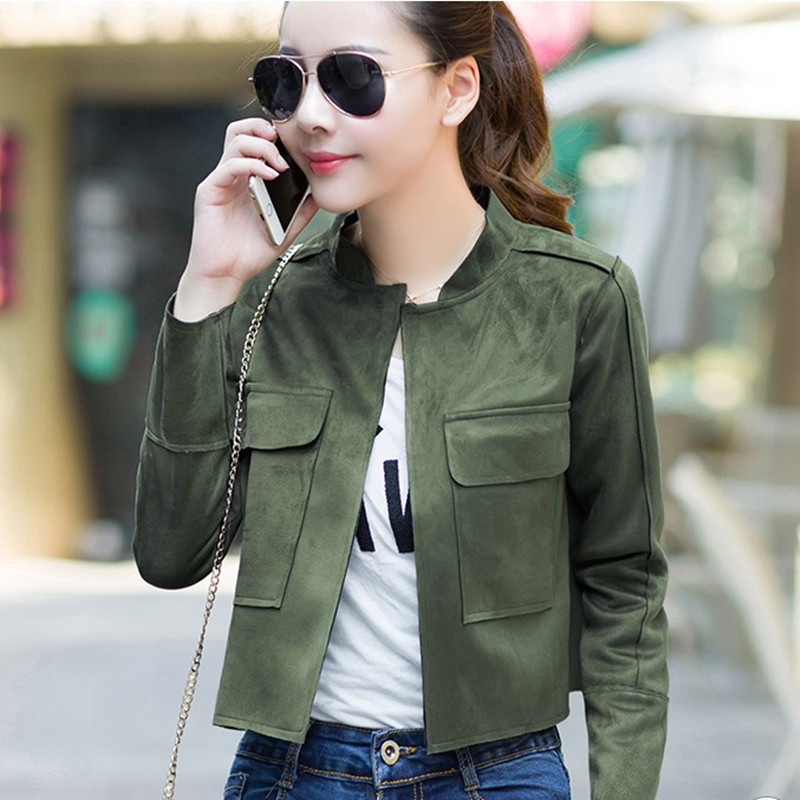2015秋韓版復古風麂皮絨復合休閒短外套軍綠色女士上衣工廠,批發,進口,代購