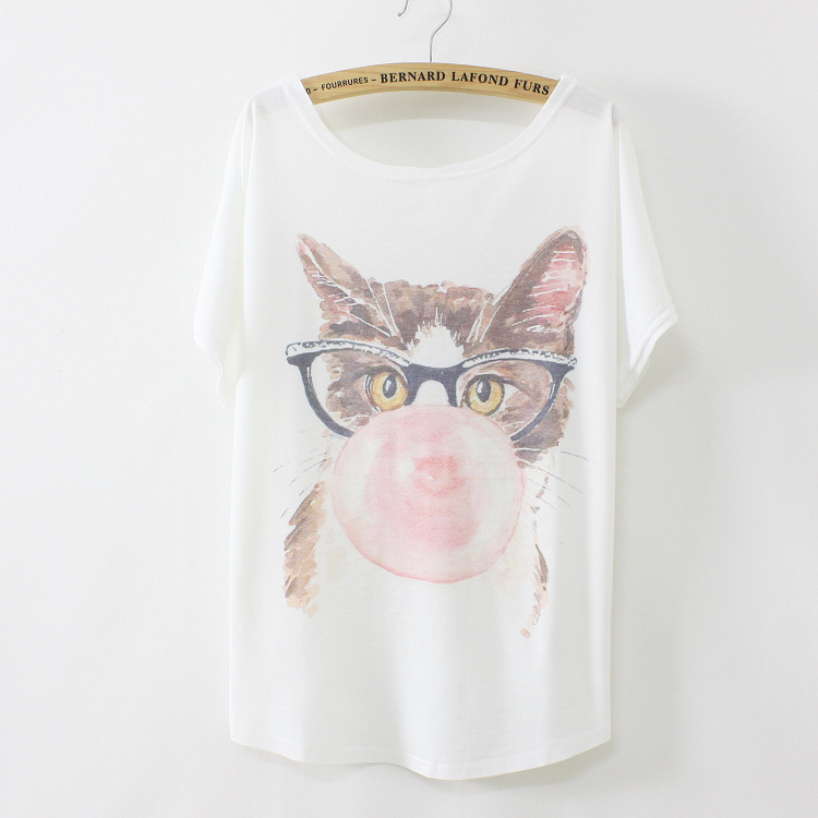 2016年夏季新款韓版眼鏡泡泡貓大碼蝙蝠袖T恤女批發53650工廠,批發,進口,代購