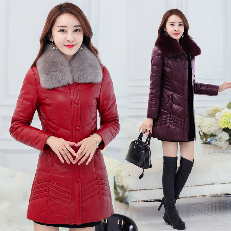 皮衣2016冬季韓版新款可脫卸毛領綿羊皮羽絨衣保暖修身女中長款工廠,批發,進口,代購