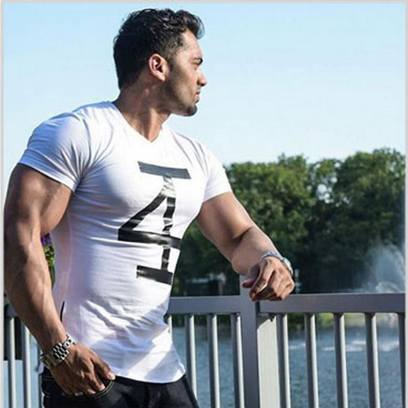 2016青年男裝夏季新款 健身運動短袖T恤男 彈力V領緊身時尚批發・進口・工廠・代買・代購