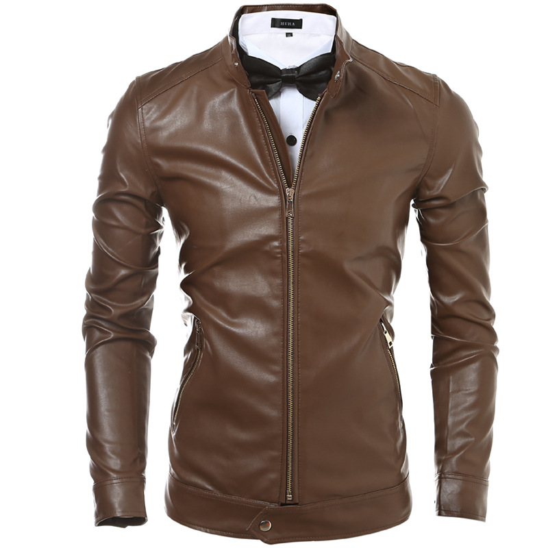 eBay熱賣男士秋季新款純色皮衣男式時尚韓版修身簡單拉鏈皮衣外套工廠,批發,進口,代購